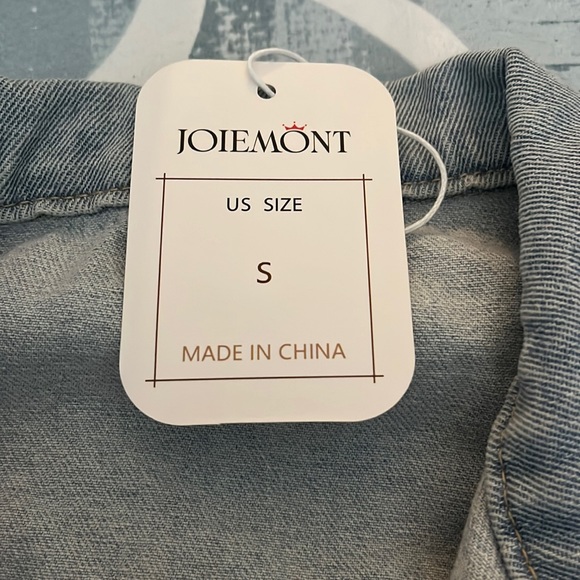 Joiemont Womens Denim Jacket with Fringe Rhinestones Long Sleeve Jean Coat - Picture 5 of 6